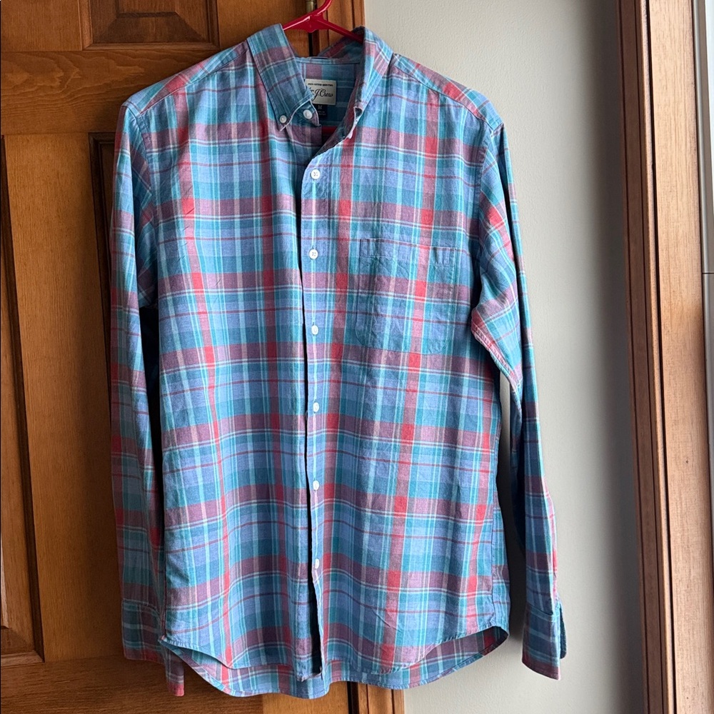 J. Crew Men’s Size M Teal Plaid Casual Button Down Shirt